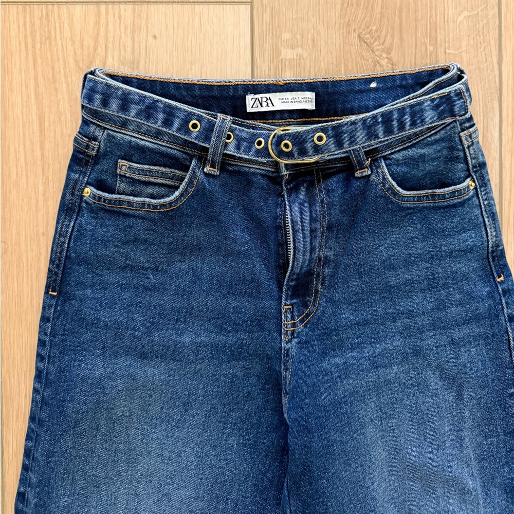 Zara High Rise belted crop Jean